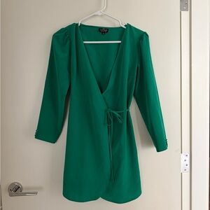 Topshop Emerald Long Sleeve Wrap Dress